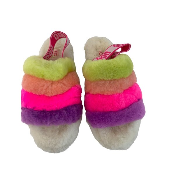 UGG Sheepskin Fluff yeah Slide Slipper Sandal Size 8 Rainbow GUC 1097169 7941 - Picture 8 of 10